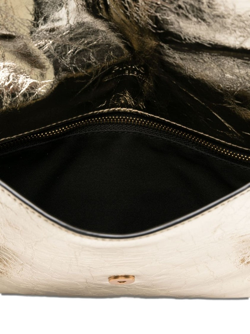 Pinko Gold-Tone Metallic Leather Flap Wallet With Chain Strap
