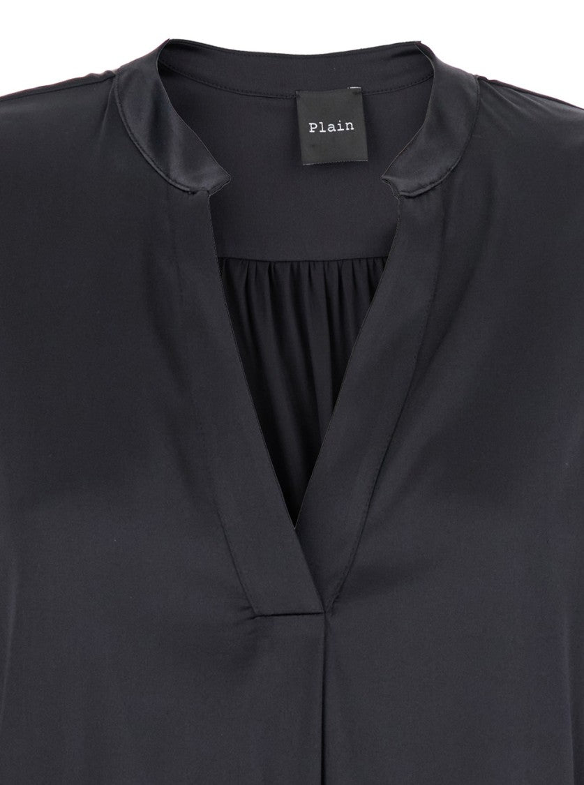 Plain Black Blouse With V Neck
