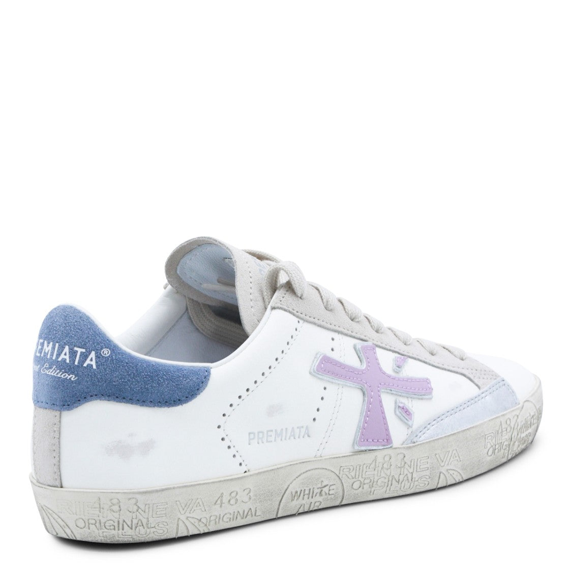 Premiata White And Purple Leather Sneakers