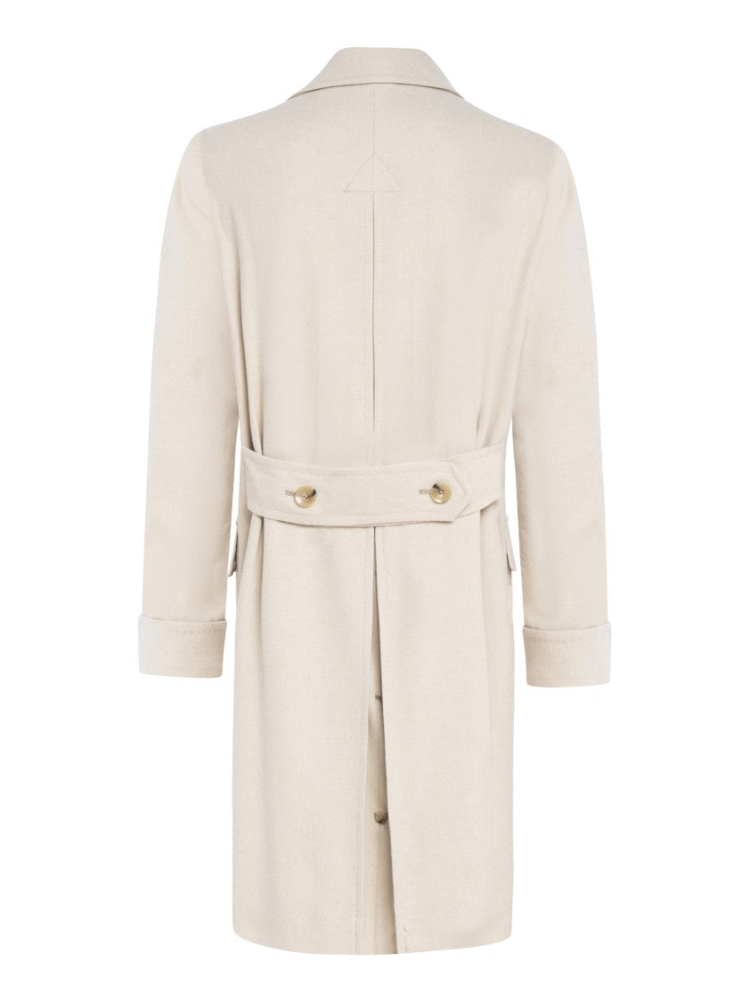 Franzese Collection Double-Breasted Ivory Loden Coat With Back Martingale