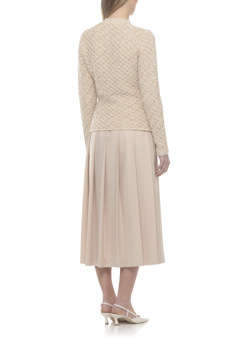 Fabiana Filippi Beige Sequin Zip Cotton Cardigan