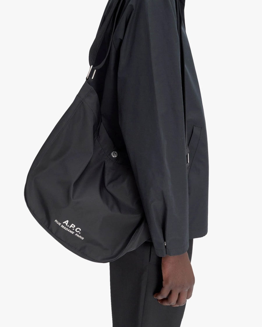 A.P.C. Recycled Canvas Black Shoulder Bag With Adjustable Strap