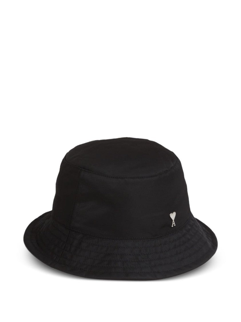 Ami Paris Black Cotton Logo Detail Strap Hat