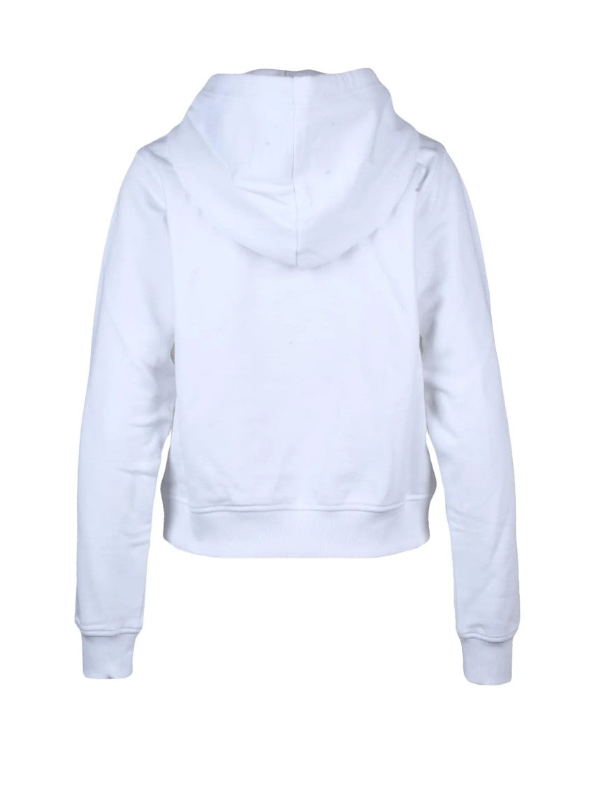 Diesel Cropped White Hoodie With Bold Red Logo And Adjustable Drawstring