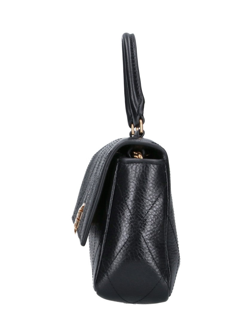 Tory Burch Mini Handbag In Black Calf Leather With Quilted Design And Chain Strap
