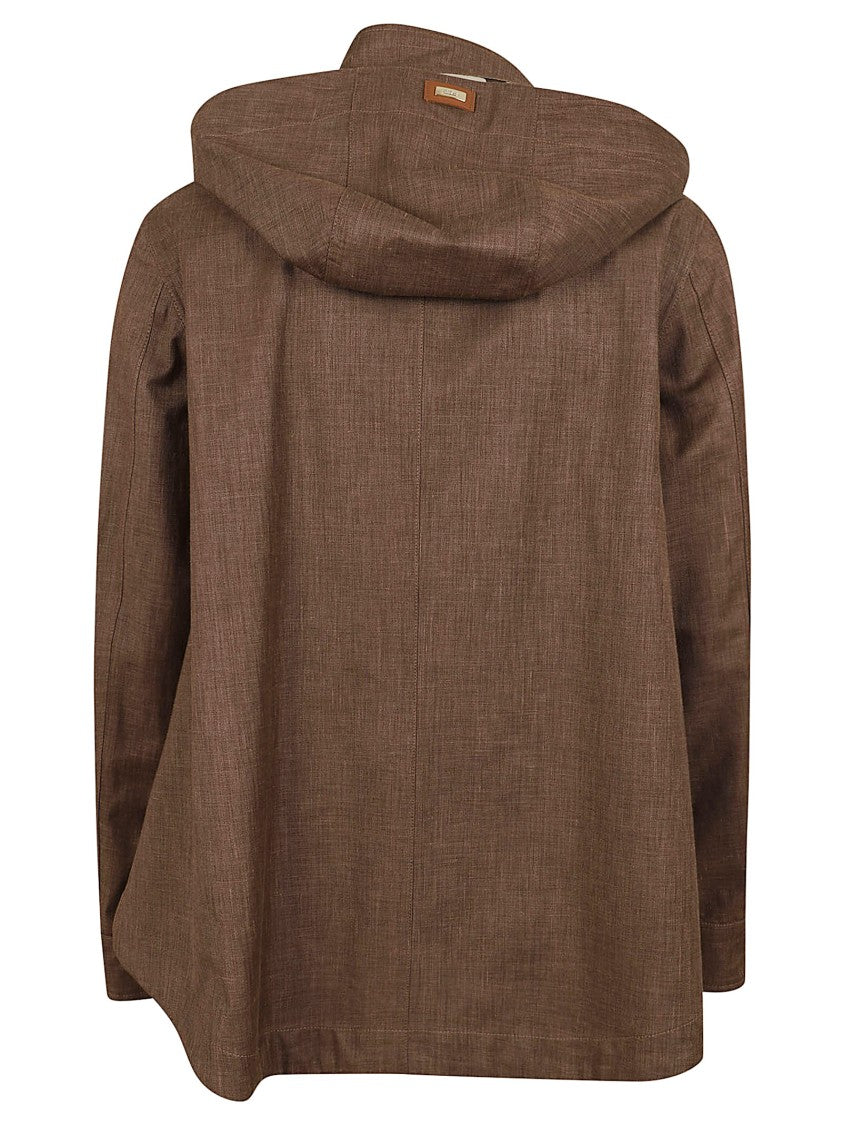 Herno Contemporary A-Line Jacket With Detachable Hood And Leather Straps