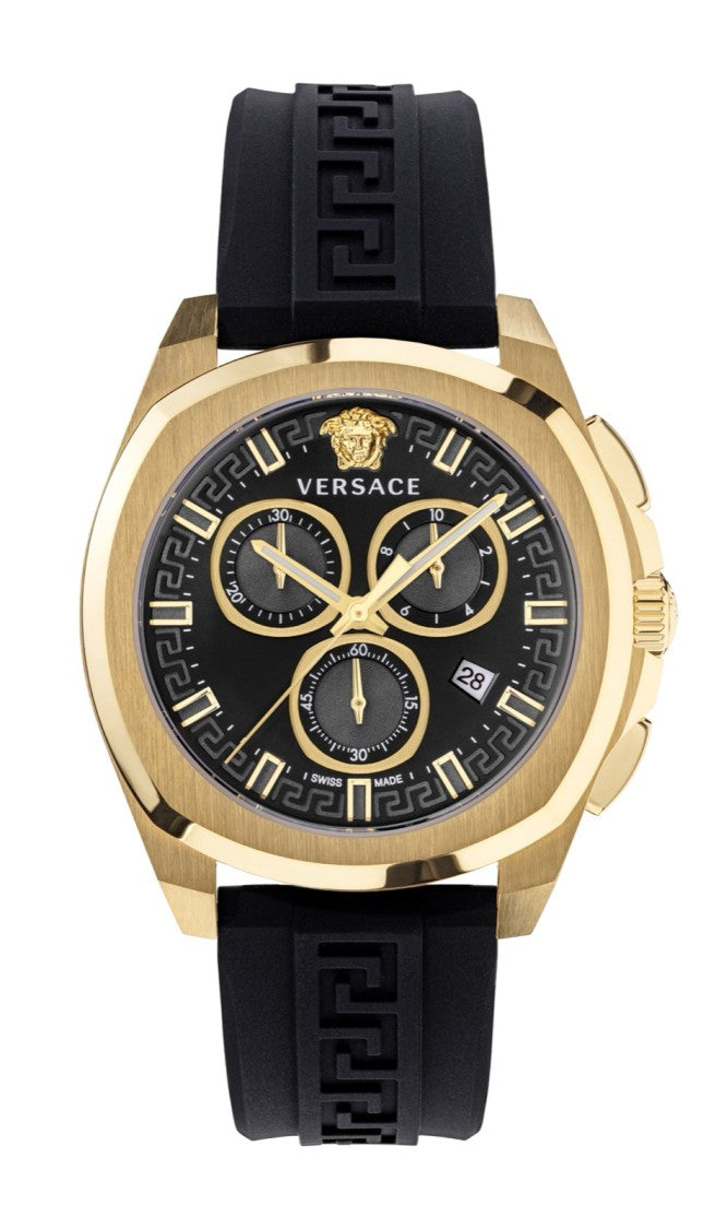 Versace Chronograph Timepiece With Gold-Tone Stainless Steel Case And Black Dial