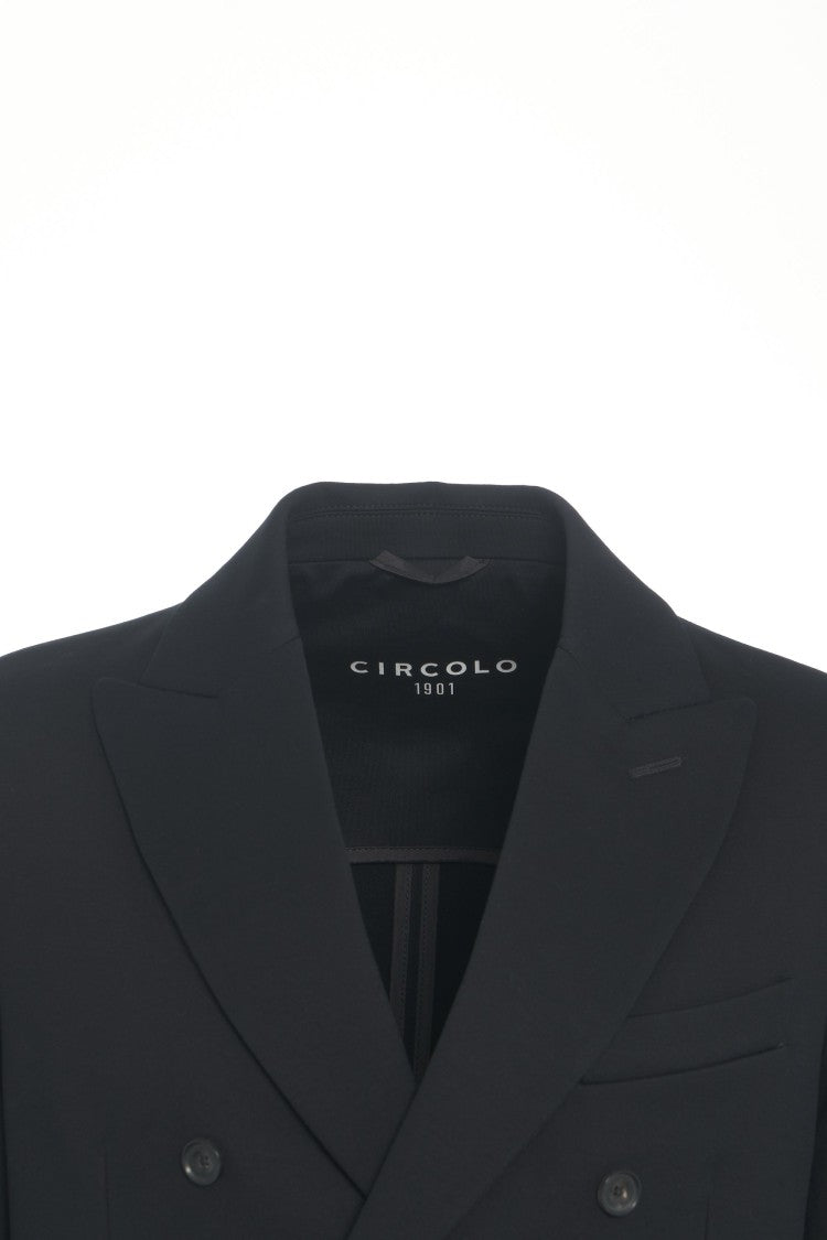 Circolo 1901 Double-Breasted Knit Texture Blazer With Wide Lapels