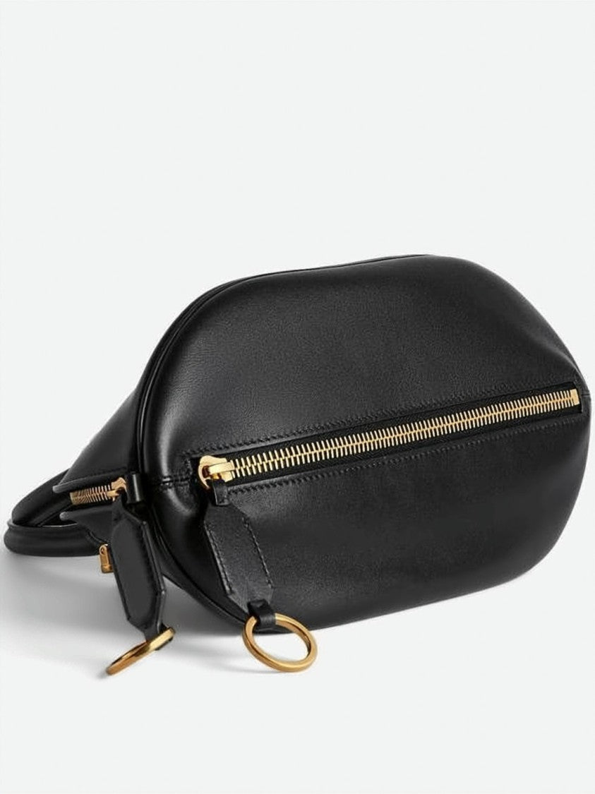 Balenciaga Smooth Leather Oval Bowling Bag With Signature Accents