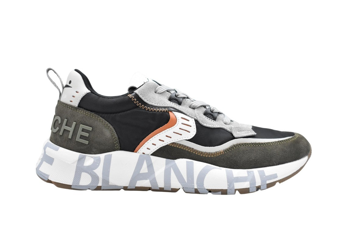 Voile Blanche Green-Black Sneakers With Suede And Fabric Panels