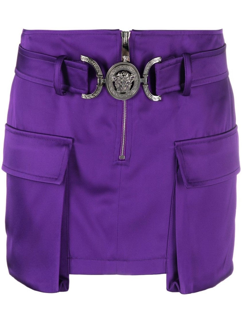 Versace Grape Purple Moire Effect Miniskirt