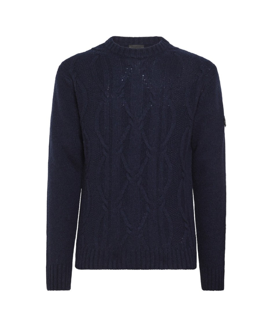 Peuterey Crew-Neck Cabled Knit Sweater Detachable Logo