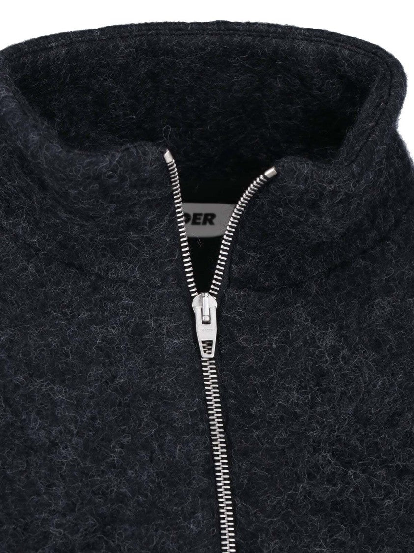 Jil Sander Textured Wool Zip Jacket With High Collar And Boxy Silhouette