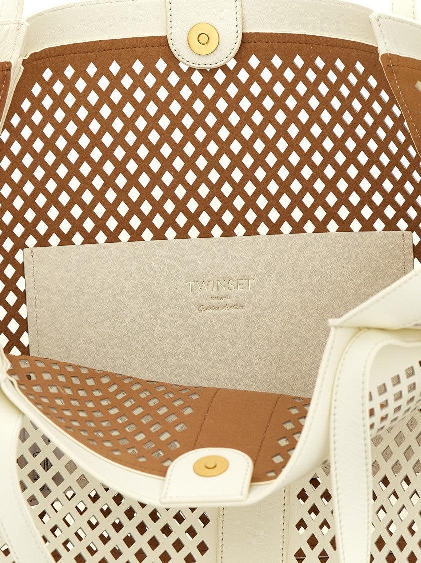 Twin-Set Openwork Leather Shopping Bag