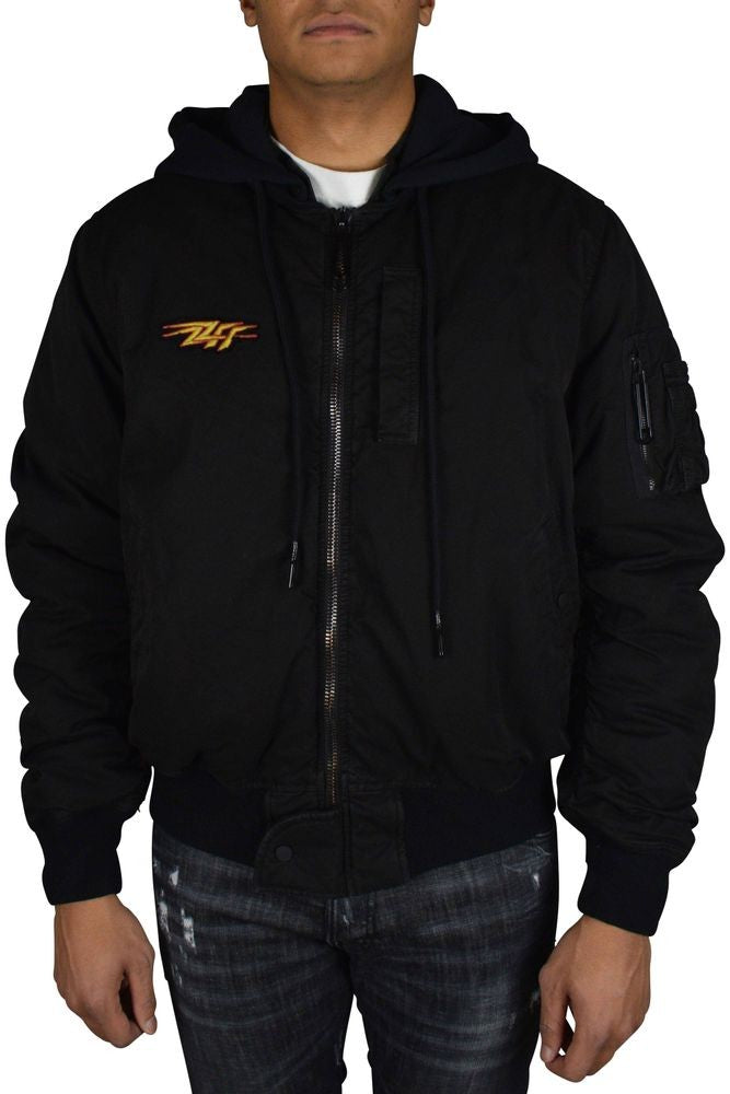 Off-White Black Cotton Bomber Jacket With Iconic Branding