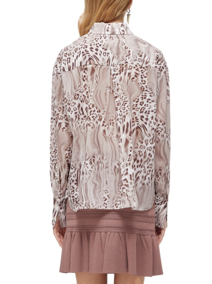 Blugirl Stretch Silk Blouse With Modern Animal Print And High Cuffs