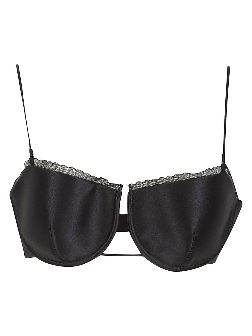 Givenchy Structured Black Silk Bodysuit With Lace Trim