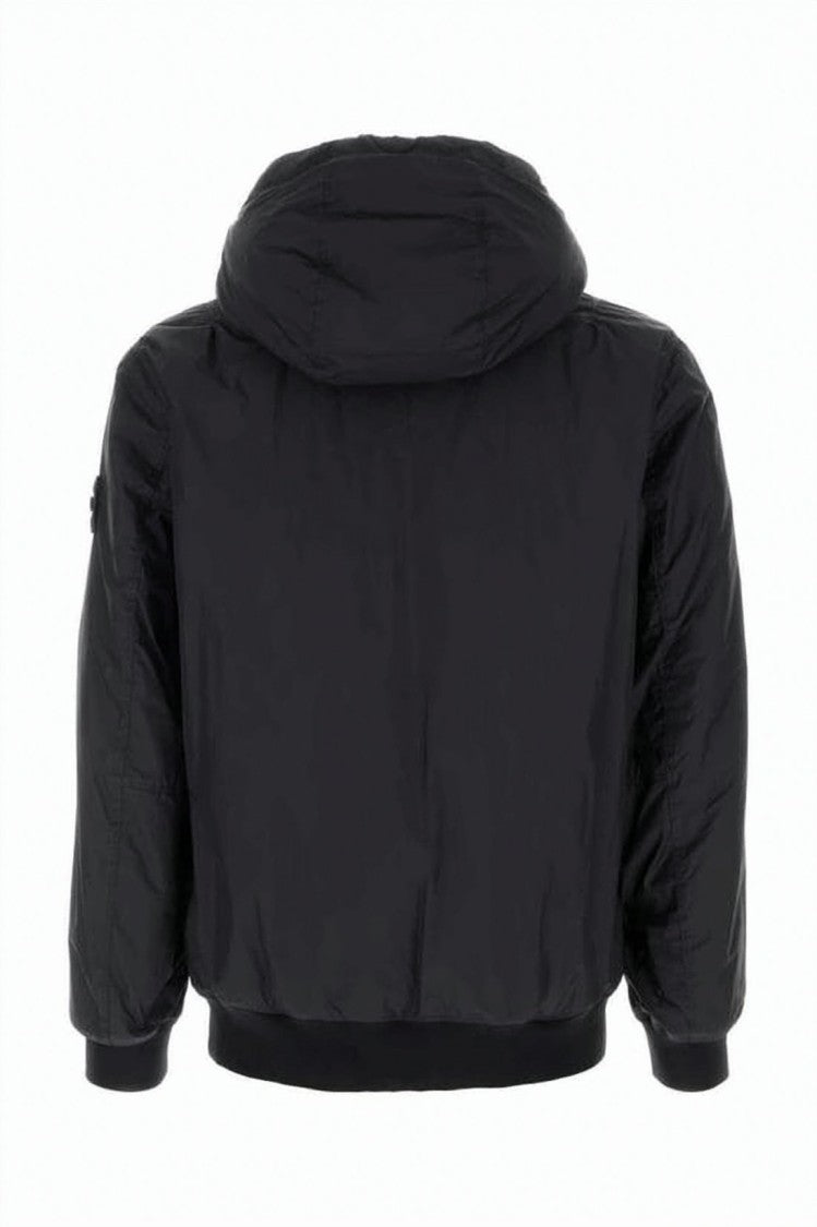 Stone Island Hooded Black Jacket With Ribbed Details