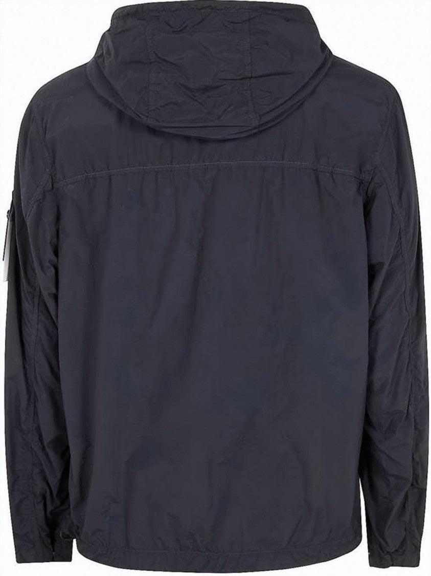 Stone Island Minimalist Black Hooded Jacket With Zipper Closure