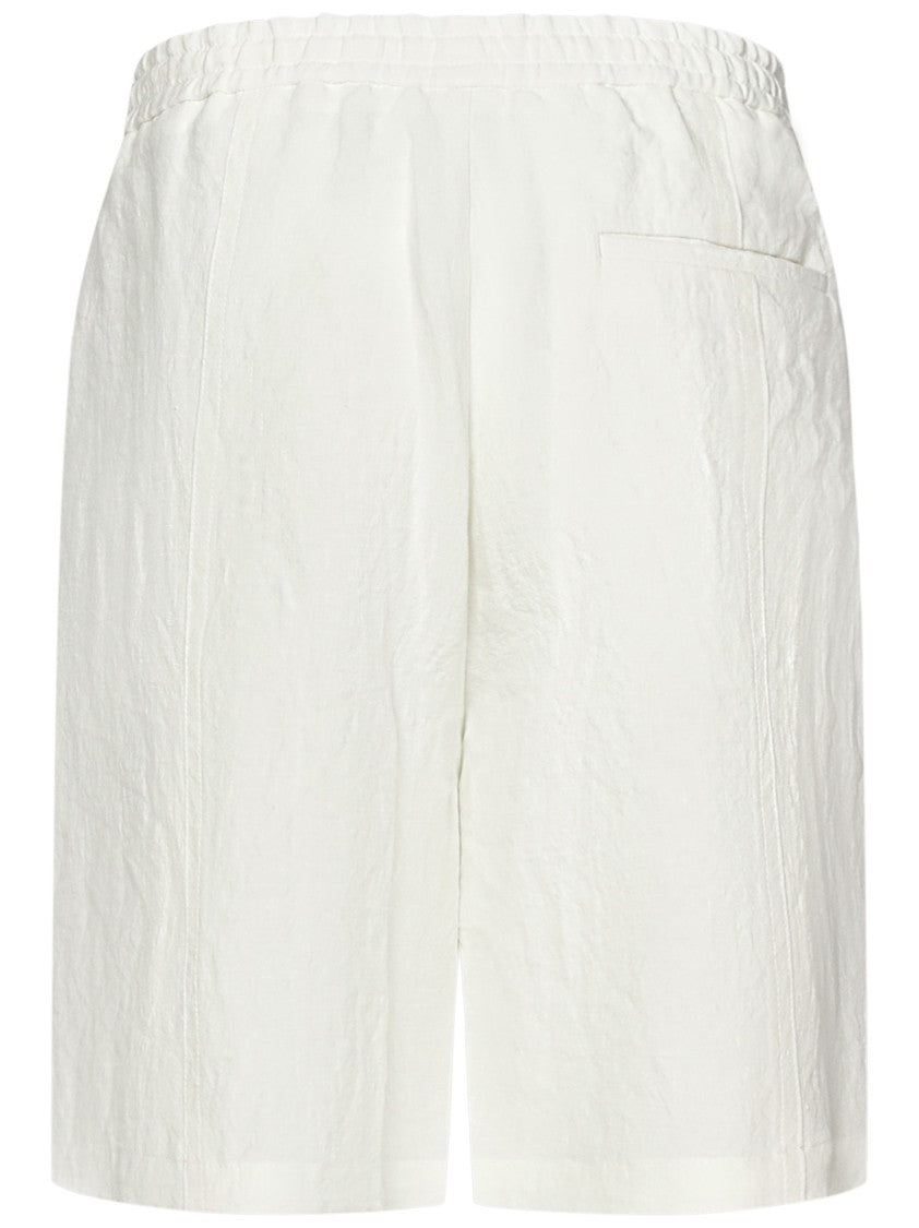 Emporio Armani White Linen Shorts With Drawstring Waist And Side Pockets
