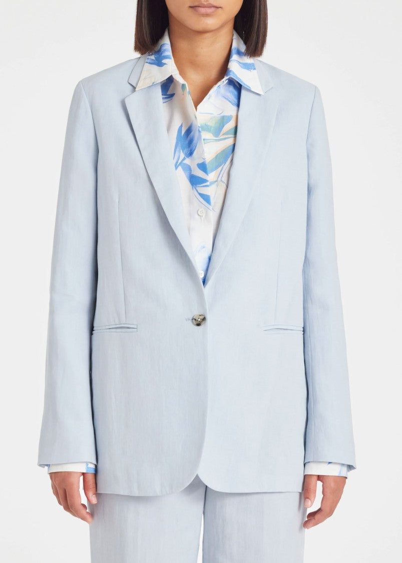 Paul Smith Pale Blue Linen Blazer With One-Button Closure