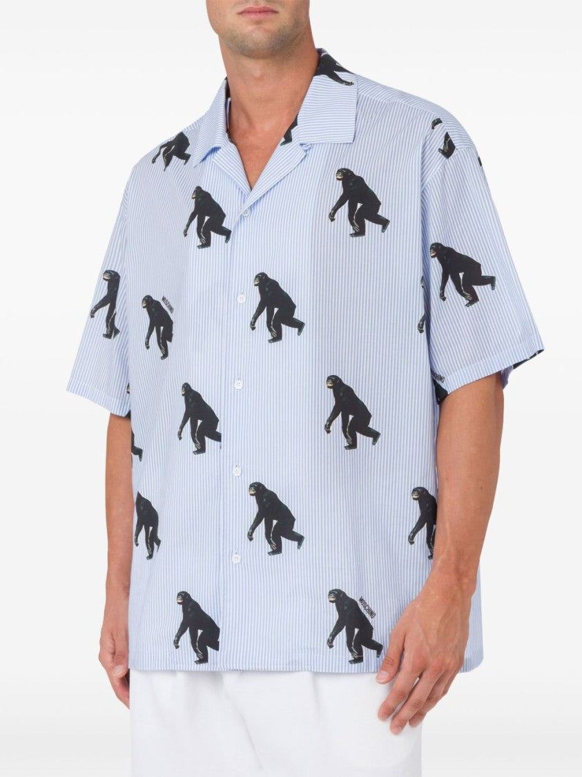 Moschino Vertical Stripe Cotton Shirt With Graphic Print