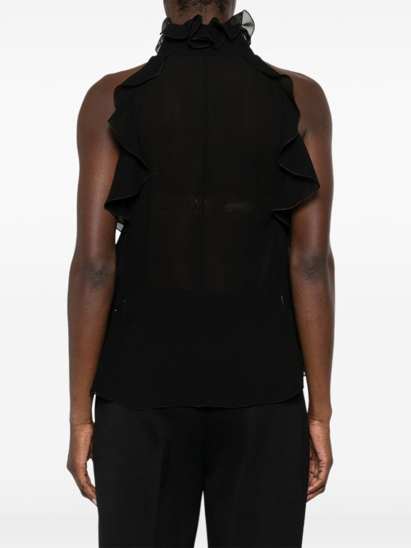 Alexander Mcqueen Silk Ruffled Sleeveless Top With Cascading Layers
