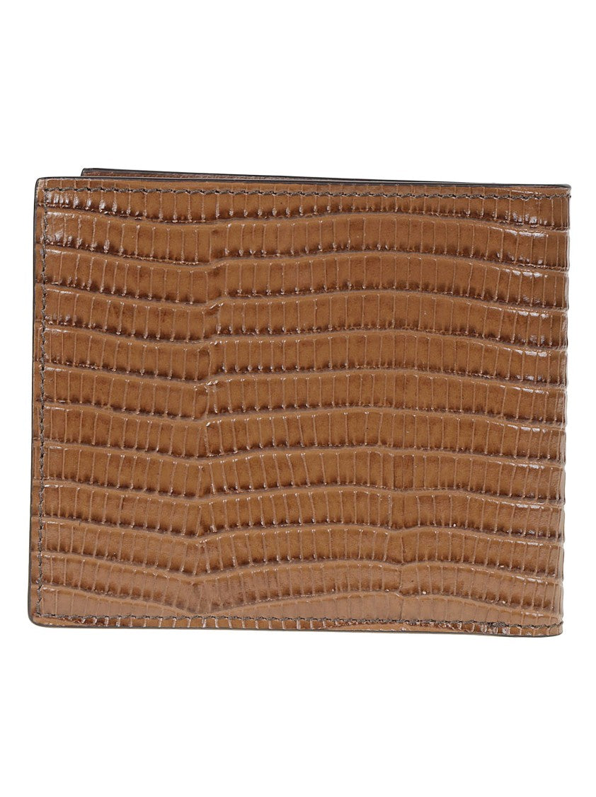 Tom Ford Printed Tejus T Line Classic Brown Calf Leather Bi-Fold Wallet