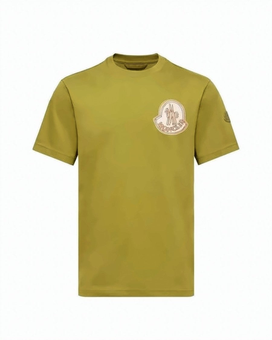 Moncler Moncler Olive Green Cotton T-Shirt With Logo Patch
