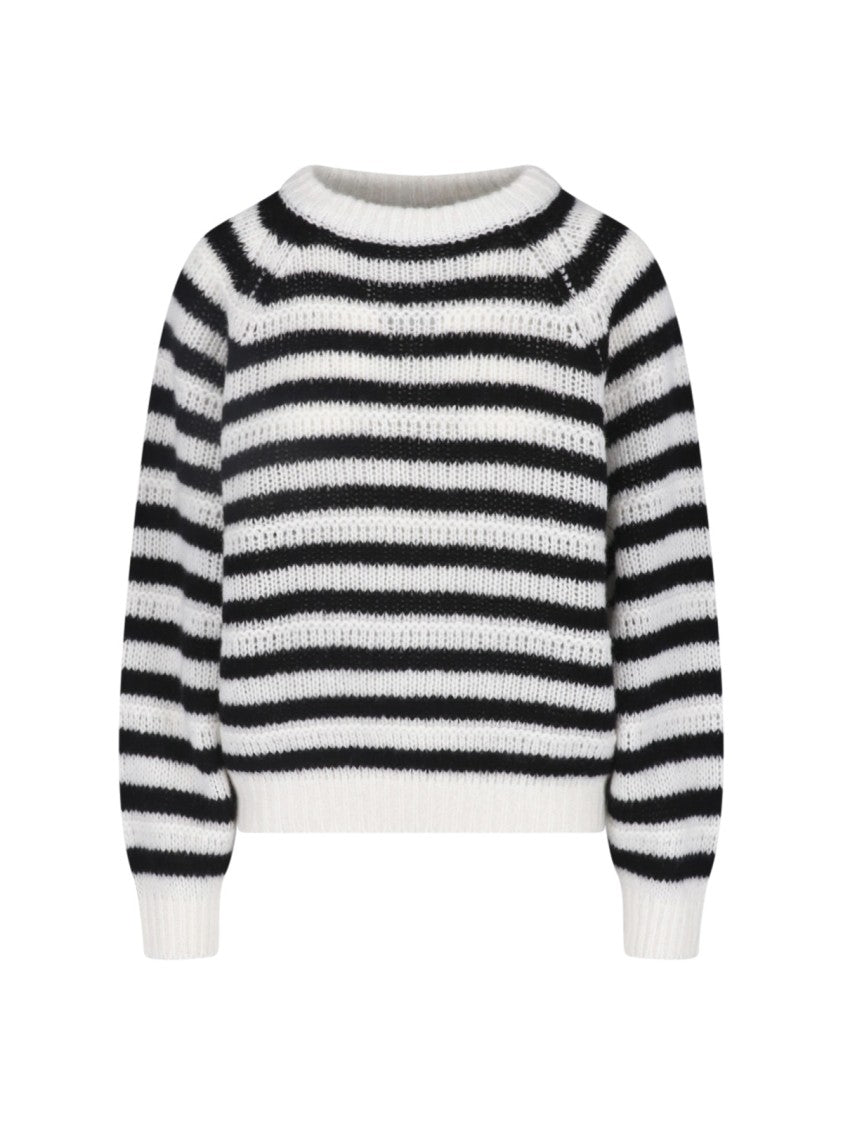 Lisa Yang Striped Cropped Crew Neck Knit Sweater