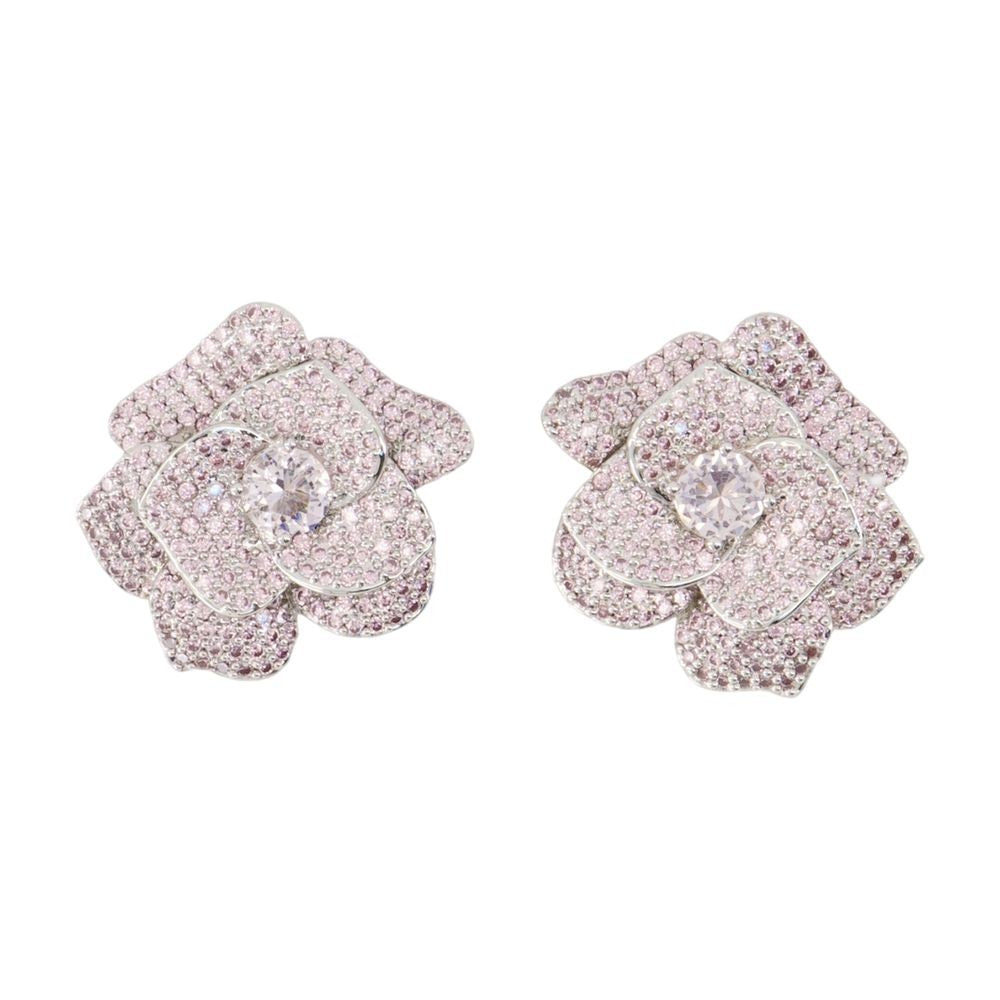 Self-Portrait Crystal Flower Earrings - Silver - Pink