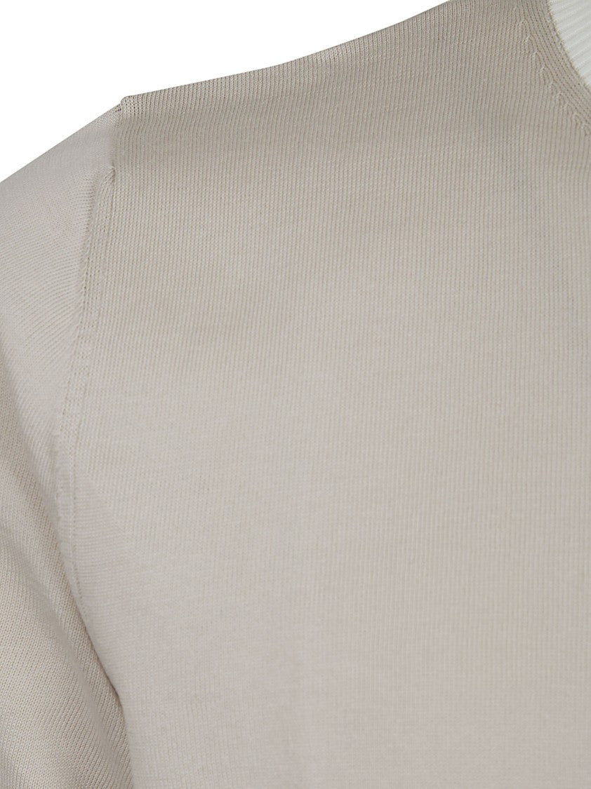 Eleventy Cotton Jersey T-Shirt With Contrasting Knit Collar And Cuffs