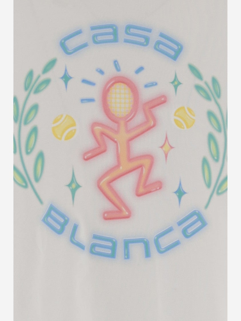 Casablanca Cotton T-Shirt With Multicolor Logo Print And Round Neck