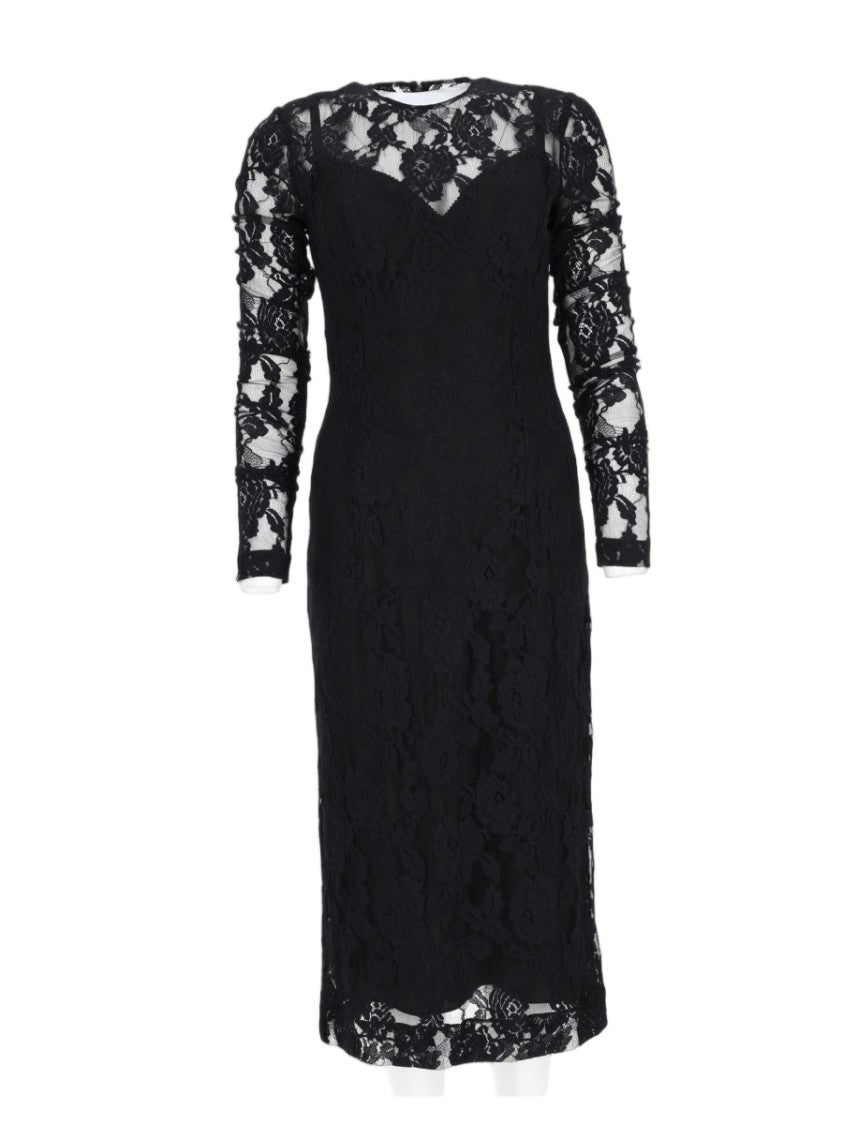Dolce & Gabbana Black Fitted Floral Lace Overlay Midi Dress