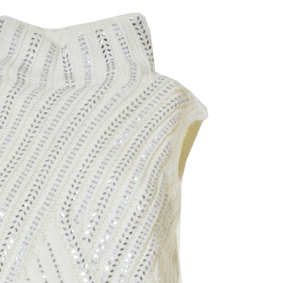 Ermanno Scervino Cream Virgin Wool Vest With Crystals