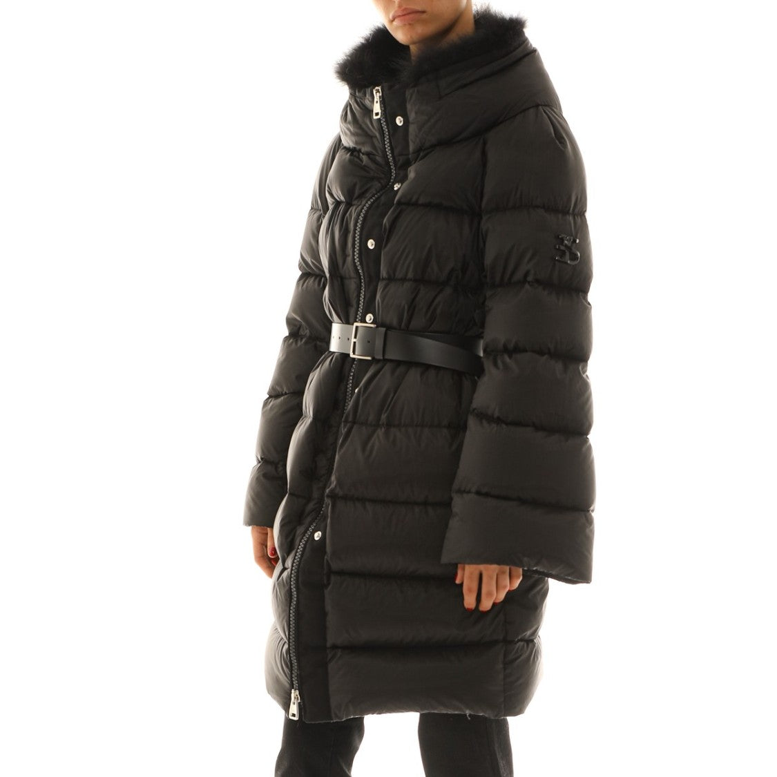 Ermanno Scervino Long Down Jacket With Hood In Black Nylon