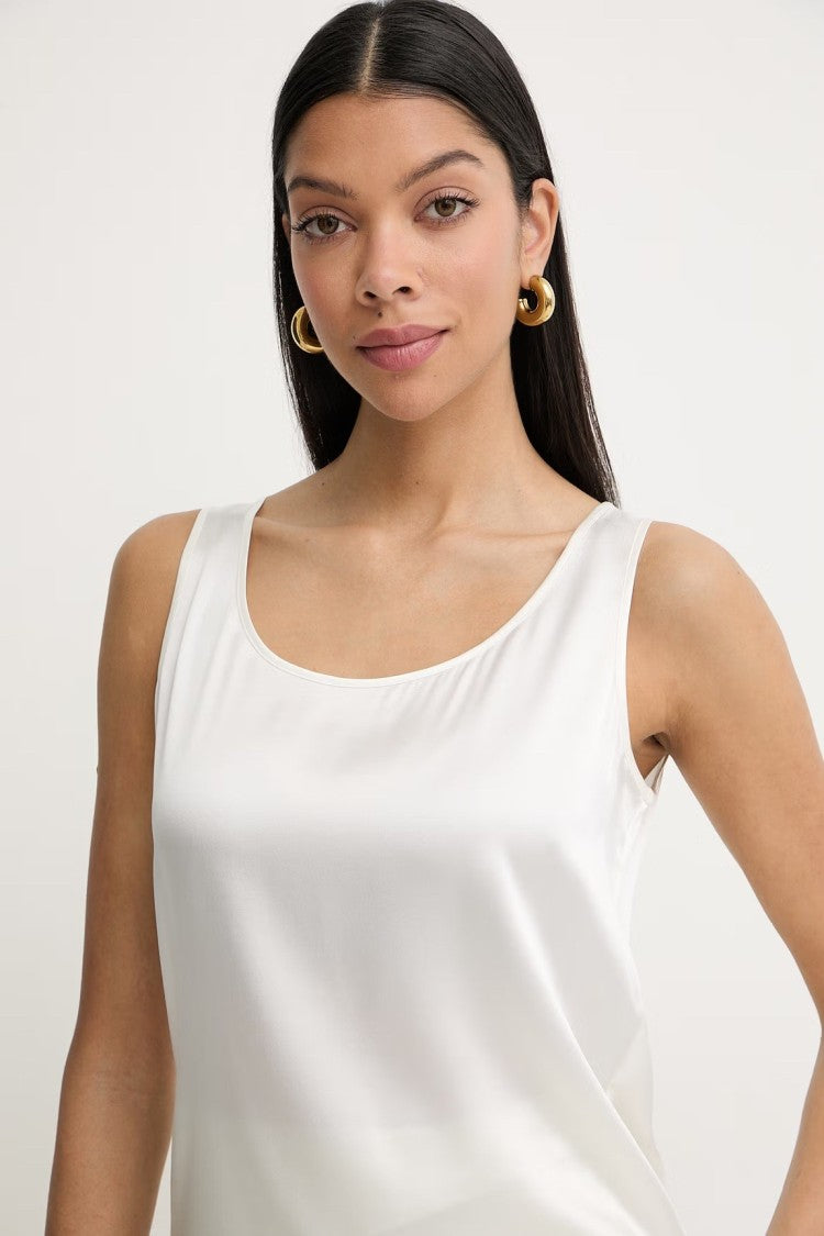 Max Mara Silky White Sleeveless Top With Classic Scoop Neckline