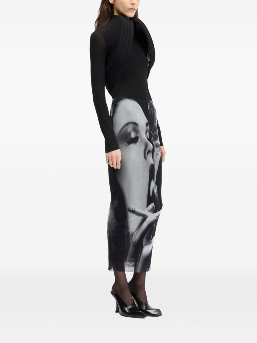 Jean Paul Gaultier High-Waisted Photographic Print Fitted Midi Skirt