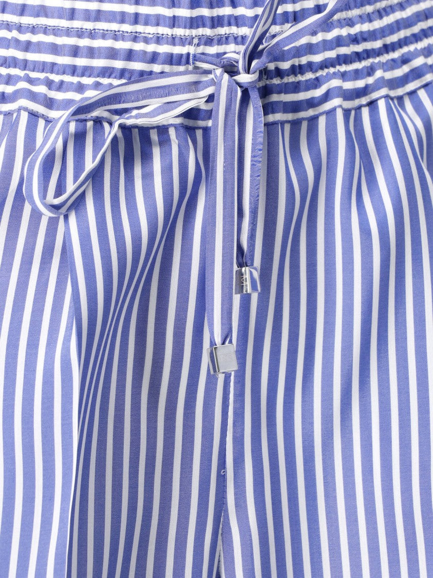 Kiton Light Blue Wide-Leg Striped Silk Trousers