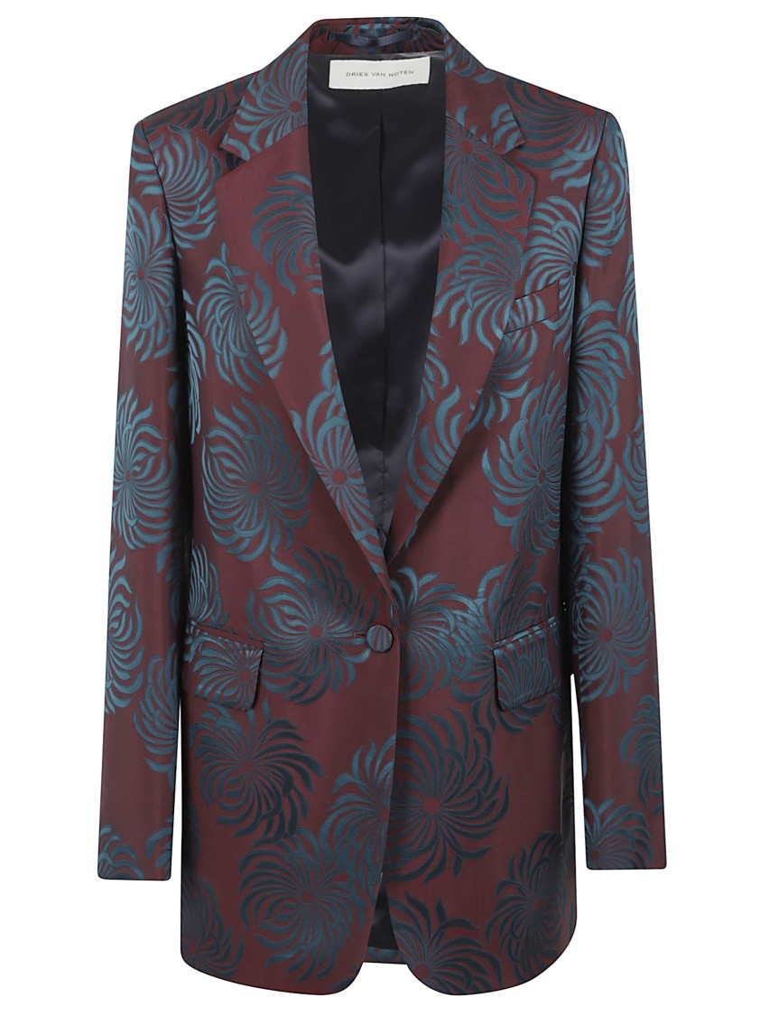 Dries Van Noten Burgundy Blazer With Floral Silk Lapels