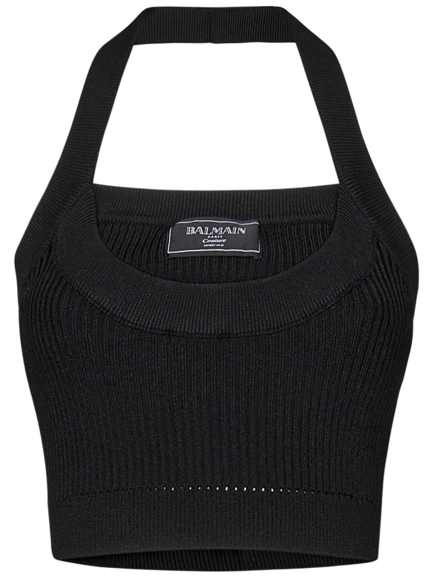 Balmain Fitted Ribbed Top With Square Neckline