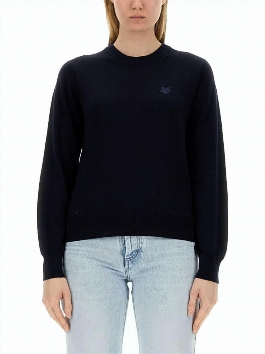 Maison Kitsuné Classic Crew Neck Sweater With Puff Sleeves And Ribbed Details