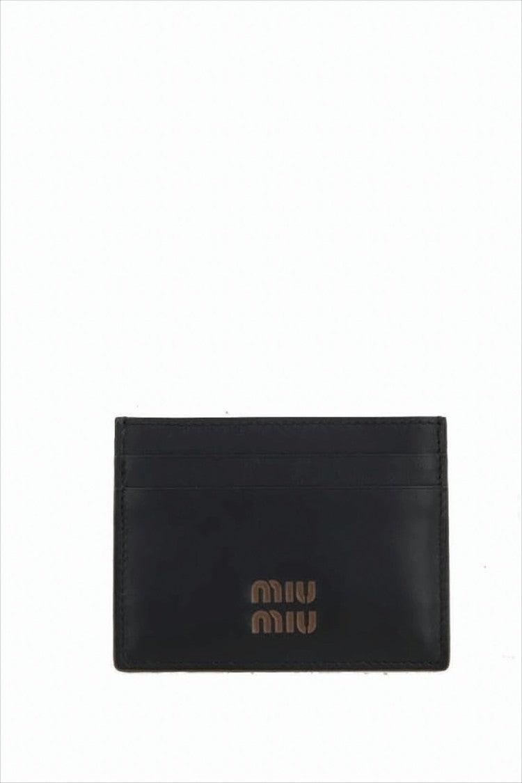 Miu Miu Rectangular Black Calf Leather Card Wallet