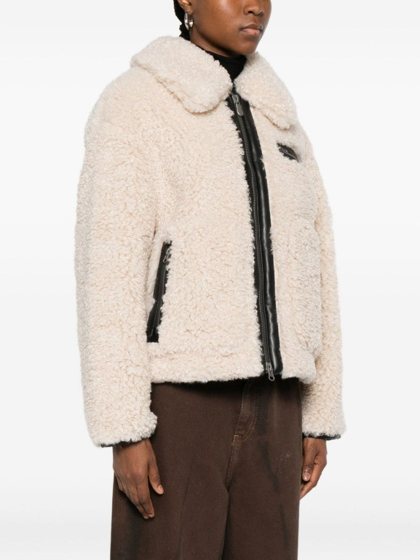 Save The Duck Cropped Beige Jacket With Plush Texture