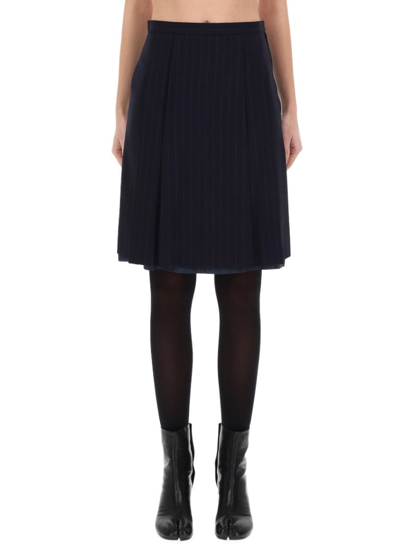 Maison Margiela Pinstripe Wool Flared Midi Skirt