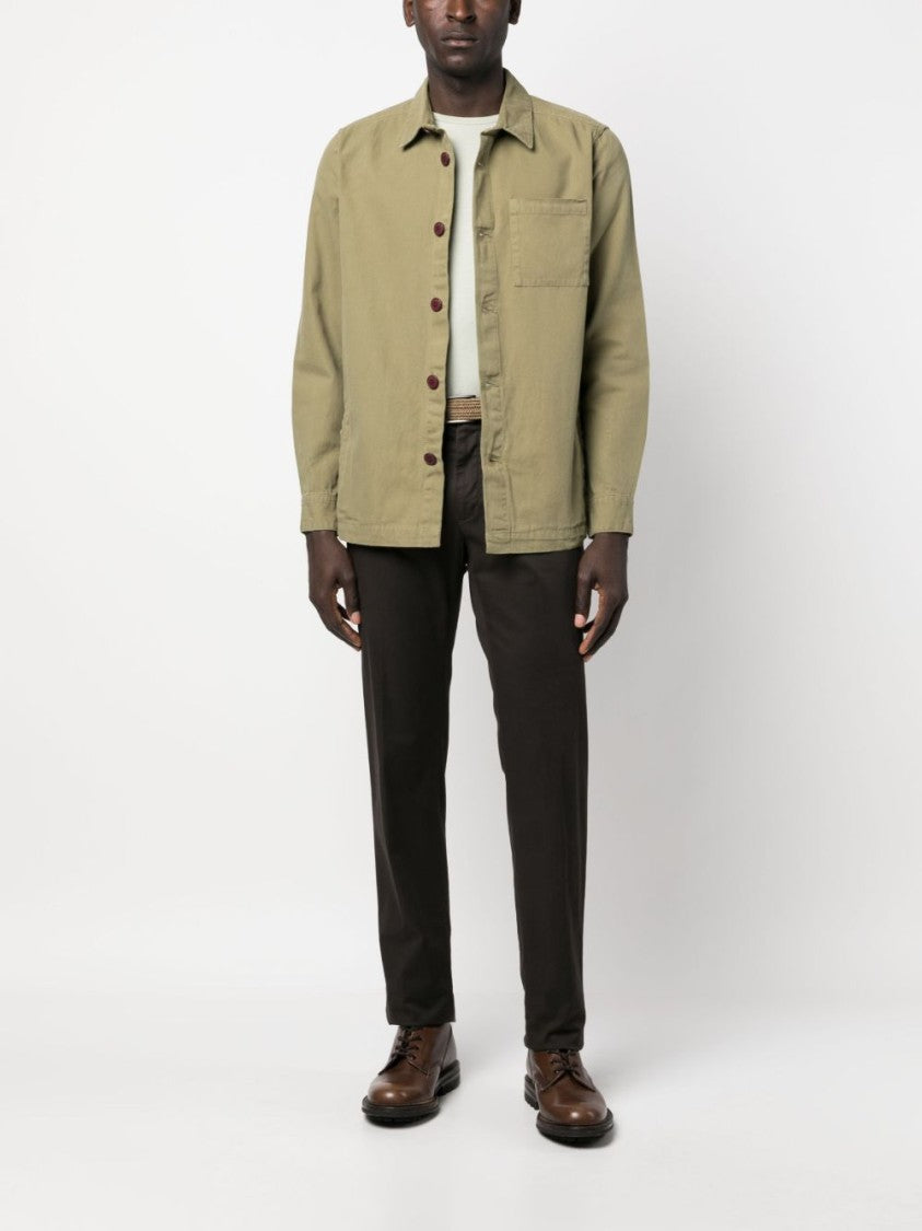 Barbour Olive Green Cotton Shirt With Classic Collar