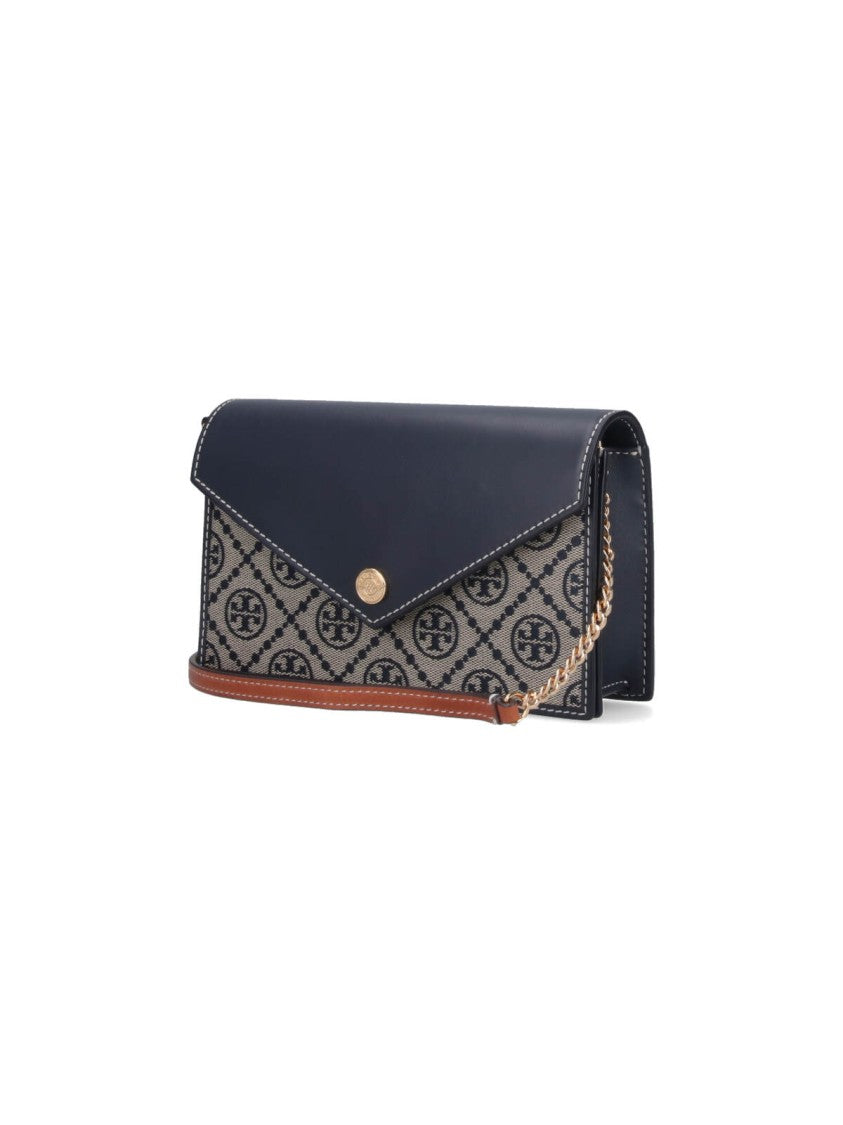 Tory Burch Beige T Monogram Jacquard Chain Wallet