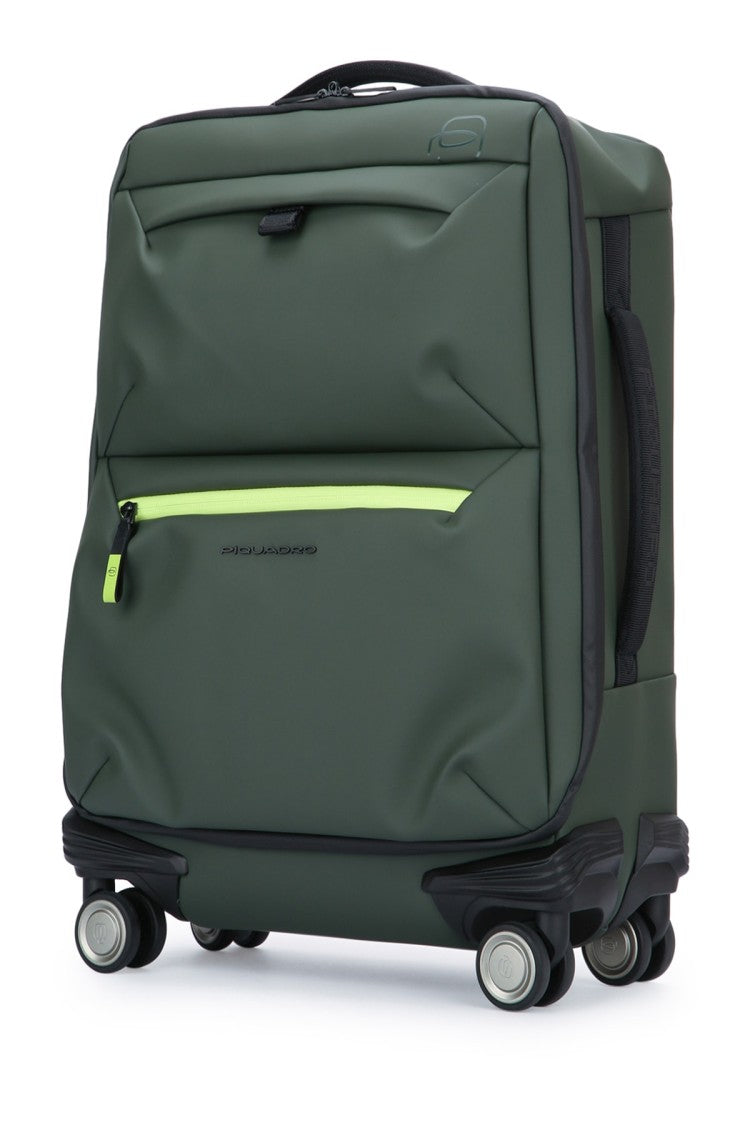 Piquadro Contemporary Green Trolley With Accented Zipper And Smooth Exterior