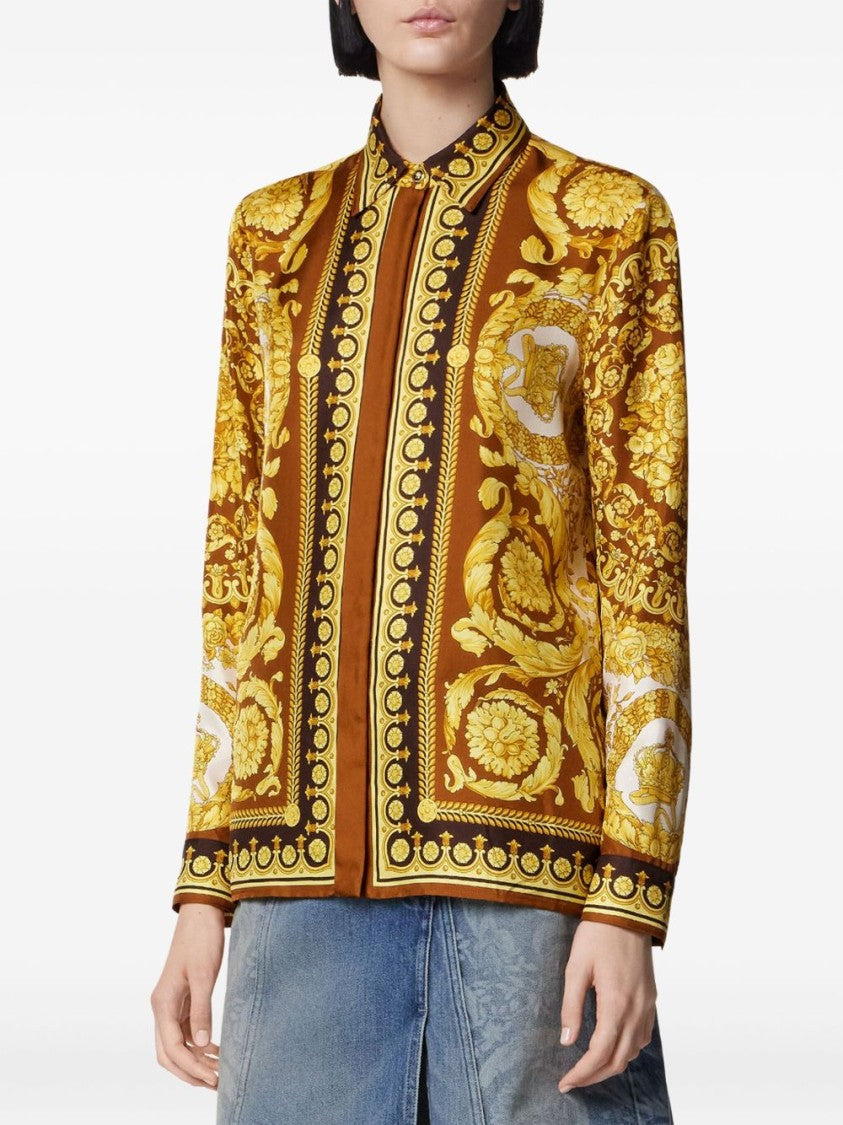 Versace Barocco Print Gold-Tone Long-Sleeved Top