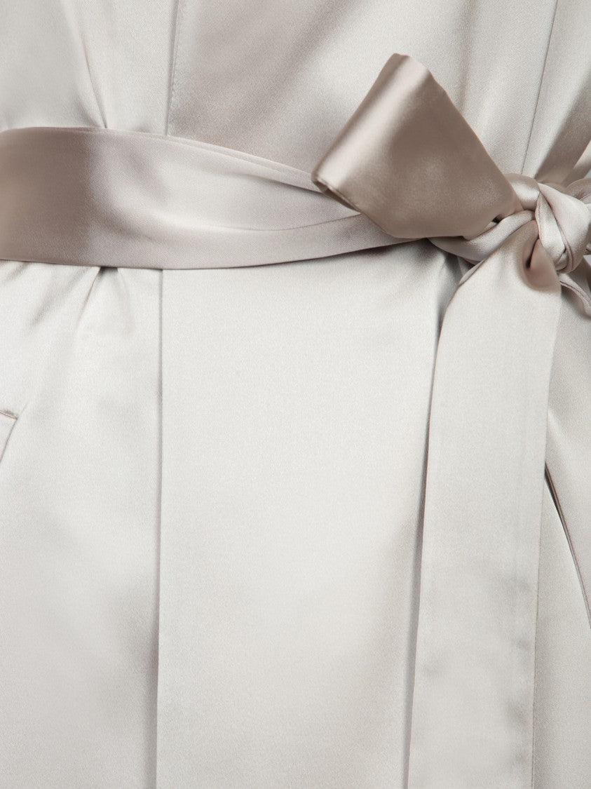 Herno Beige Satin Duster With Wide Lapel